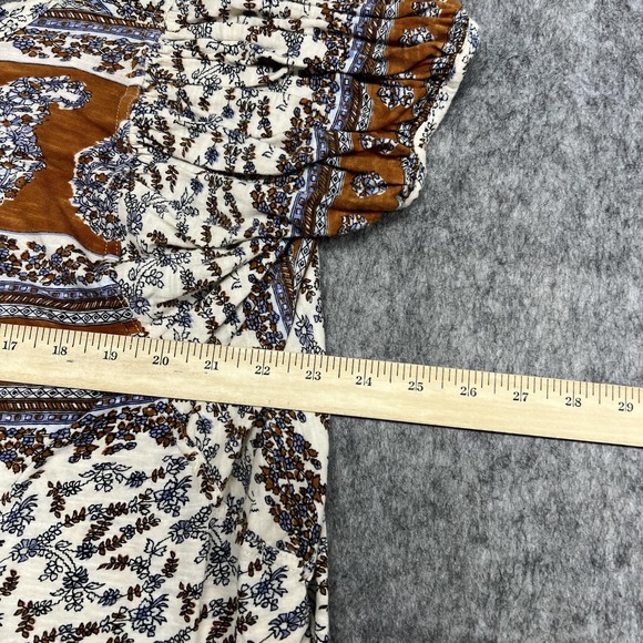 Free People Blouse Womens S Beige Floral Scoop Neck Tunic Top Boho Peasant - Picture 7 of 14